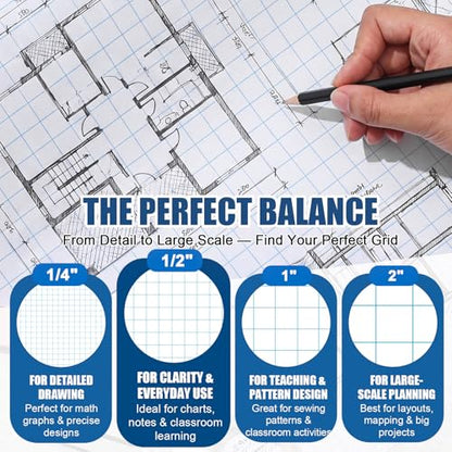 Jetec 1 Roll Large Grid Graph Paper Roll 1/2'' Grid 16.5 Inch x 98ft Math Graph Paper for Journaling Composition Planner Classroom Teaching Drafting Supplies Kids Students Gifts - color: 1/2'' Grid, size: 16.5 Inch X 98ft