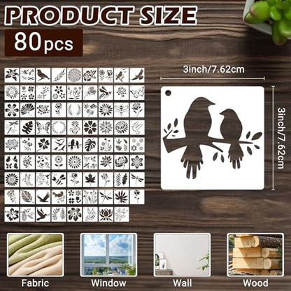 80 Pcs 3 Inch Stencils for Painting on Wood, Butterfly & Flower Stencils for Crafts Reusable Drawing Stencil for Kids Classroom Projects, Fabric Art, Wood Signs, Wall Murals, Engraving