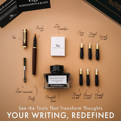 Wordsworth & Black Calligraphy Pen Gift Set, Includes Ink Bottle, 6 Ink Cartridges, A Refill Converter, 6 Replacement Nibs, Journaling, Smooth Writing Pens [Brown Gold] - color: Brown Gold