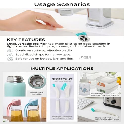 Baby Bottle Brush, 2Pcs Bottle Cleaner Brush Set Right Angled Scraper Washer Tool for Newborn Nipple Cap Milk Cup Lid and Narrow Grooves Deep Cleaning Small Infant Feeding Accessory