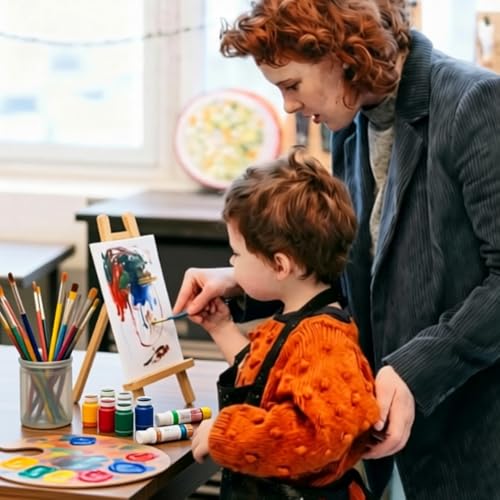 10.8 inch Tabletop Easel, Small Painting Easel with 5 Papers | Table Easel for Painting, Natural Pine Wood Mini Easels. 32K 300gsm Painting Paper. A-frame Structure Easel Stand.
