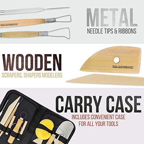 U.S. Art Supply Pottery & Clay Tools Set (12-Piece) - Includes Pottery Tools, Canvas Case for Sculpting, Ceramics, and Easy Storage & Transport - size: 12-Piece with Nylon Case