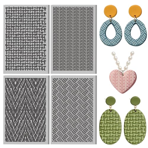 4 Pcs Fabric Textures Element Clay Texture Mat Polymer Clay Texture Sheets DIY Tools for Pottery Earring Jewelry Making Stamp Engraving Machines, 4x2.6inch - style: Fabric Textures