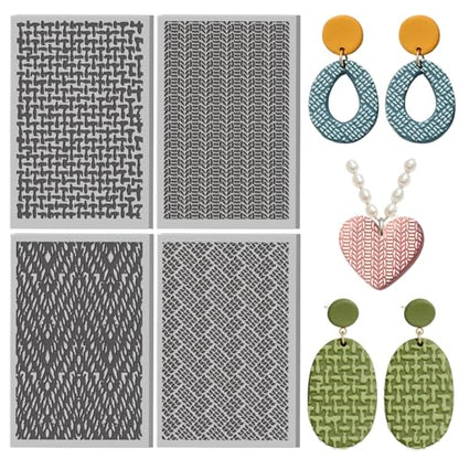 4 Pcs Fabric Textures Element Clay Texture Mat Polymer Clay Texture Sheets DIY Tools for Pottery Earring Jewelry Making Stamp Engraving Machines, 4x2.6inch - style: Fabric Textures