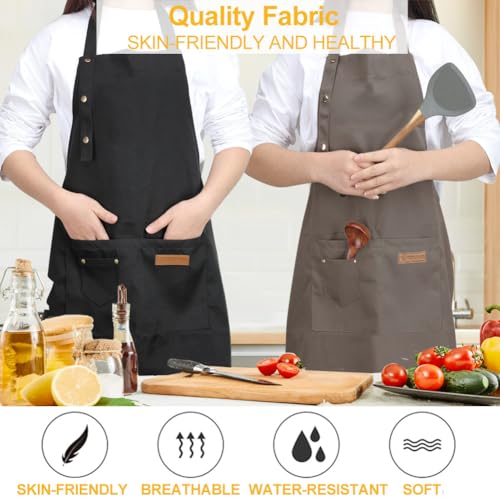 Kitchen Cooking Apron for Women Men with Big Pockets Canvas Waterproof Aprons for Server Pottery Artist Chef Apron - color: Khaki