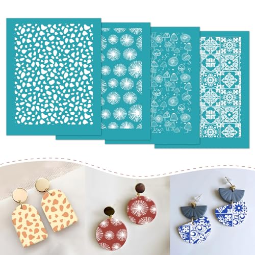 Briartw 4 Pattern Clay Silk Screen Stencil Set for Polymer Clay –Dandelion & Mushroom DIY Craft Templates (4.13x3.35 Inch / 10.5x8.5 cm) –for Polymer Jewelry,Earrings,Sculpting & Decorative Art - color: Dandelion & Mushroom Stencil Pack