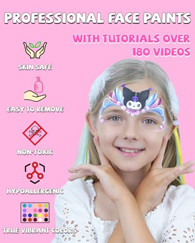 Anka Bella Professional Face Painting Kit for Kids and Adults with tutorial | Water activated face paint,Rainbow cake with Stencil and brush - color: Animal Design Rainbow Cake