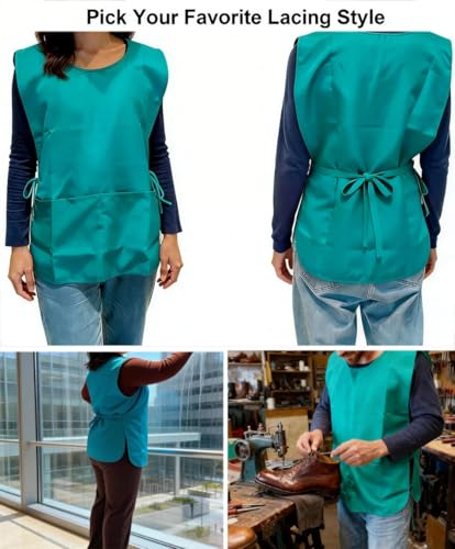 Large Smock Cobbler Apron for Men & Women, Adjustable Side Ties & 2 Pockets - color: Teal