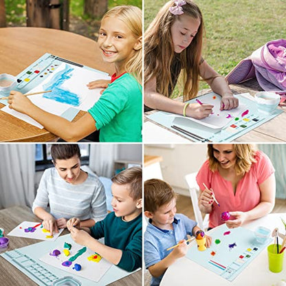 Silicone Art Mat with Cup, Painting Mat for Crafts Resin Casting, Artist Mat with Pen Holders for Kids Gift, Clay, DIY Creations and Play Doh, Christmas Gift for Kids (Blue) - color: Blue