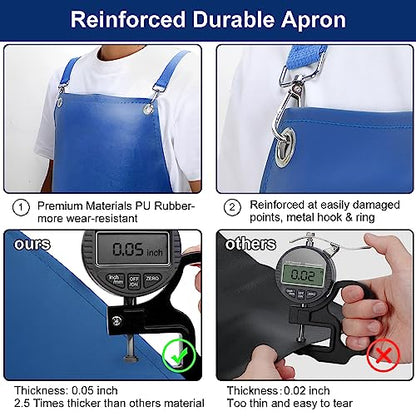 SHEOMERN Heavy Duty Vinyl Industrial Anti-Tear Apron, 43" x 26" Waterproof, Chemical Resistant, Blue, Unisex-Adults - color: Blue