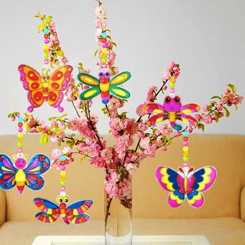 Ayhuhra 30 Sets Butterfly Suncatchers Crafts Kit Dragonfly Suncatcher DIY Window Paint Art Suncatcher Kits for Spring Summer Easter Party Activities Art Project Party Favors - style: Butterfly