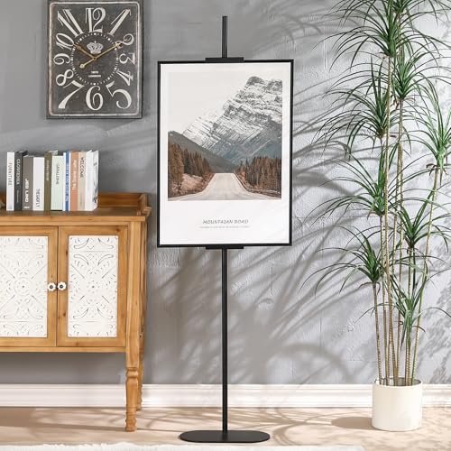 Easel Stand for Sign, Adjustable Display Stands for Frames up to 64", Black Metal Floor Easels for Painting, Picture Frame Holder Easel for Art Signs Photos, Iron Easel with Base for Home Events