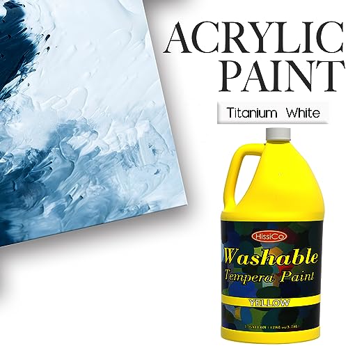 HissiCo Washable Tempera Paint for Kids,Yellow(128 oz/1 Gallon) Liquid Poster Paint, Non-Toxic Kids Paint with Fluorescent Glitter Metallic Neon Colors for Finger Painting, Hobby Painters