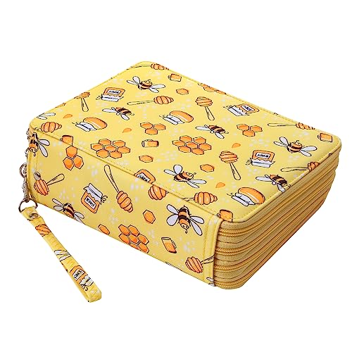 Portable Colored Printing Pattern Pencil Case Holds 184 pcs Pencils Bag Organizer with Handy Wrap Portable- Multilayer Holder for Watercolor Pens or Markers, Pencil Case Organizer for Artist - color: Bee
