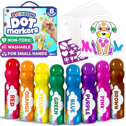 Dot Markers For Toddlers 1-3 - Dot Art Paints Washable For Kids - Includes Printed & PDF Coloring Sheets - Toddler Arts And Crafts for Kids Ages 2-4 - Preschool Learning Activities, Bingo Daubers