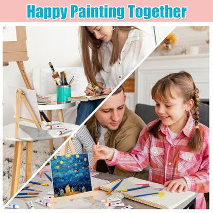 ESRICH 26 PCS Acrylic Paint Set with 12 Colors Acrylic Paints (12ml, 0.4 oz), 10 Paint Brushes, 2 Canvas, 1 Wood Easel, 1 Plate, Painting Supplies Kits for Kids, Adults, Artists and Beginners - color: 12 Color