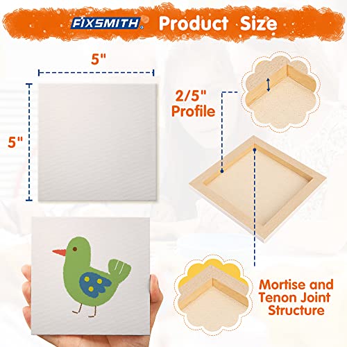 FIXSMITH Mini Stretched Canvas for Painting - 24 Pack 5 x 5 Inch, 2/5” Profile Small Square Canvases, 100% Cotton Little Blank Canvas, Home Decor Project,Art Supplies for Acrylic Oil Painting - size: 5"X5"
