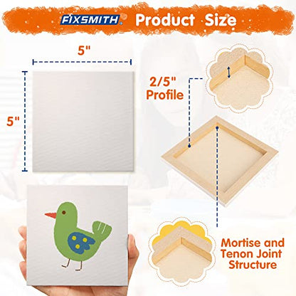 FIXSMITH Mini Stretched Canvas for Painting - 24 Pack 5 x 5 Inch, 2/5” Profile Small Square Canvases, 100% Cotton Little Blank Canvas, Home Decor Project,Art Supplies for Acrylic Oil Painting - size: 5"X5"