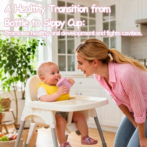 Mity rain 3-In-1 Stainless Steel Sippy Cup for 6+ Month Old, Baby Straw Cups for Toddlers 1-3 with Travel Lid, Silicone Straw, Replacement Straw & Cleaning Brush - 8oz Toddler Cups Spill Proof Set - color: Pink