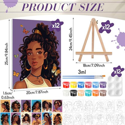 Zhanmai 72 Pcs 12 Sets Sip and Paint Kit Pre Drawn Canvas for Painting 8" x 10" Paint Party Canvas Painting Pre Printed Canvases for Party DIY Virtual Adult's Date Night(Charming Women) - style: :Charming Lady