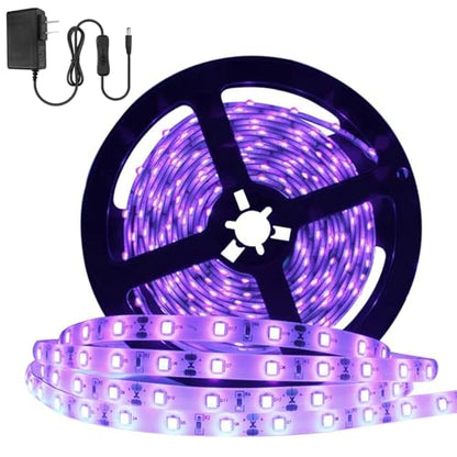 24 Watts UV Black Light LED Strip, 16.4FT/5M 3528 300LEDs 395nm-405nm Non-Waterproof Blacklight Night Fishing Implicitly Party with Power Supply - color: Non-Waterproof, size: 24Watts