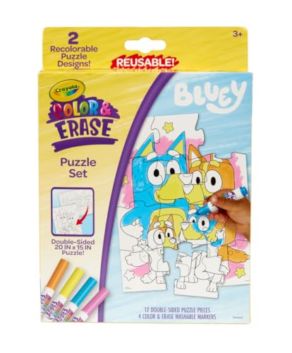Crayola Color & Erase Bluey Puzzle Set, 12 Color in Puzzle Pieces, Reusable, Double Sided Kids Puzzle, Bluey Gift for Kids, 3+ - style: Color & Erase: Bluey Puzzle Set