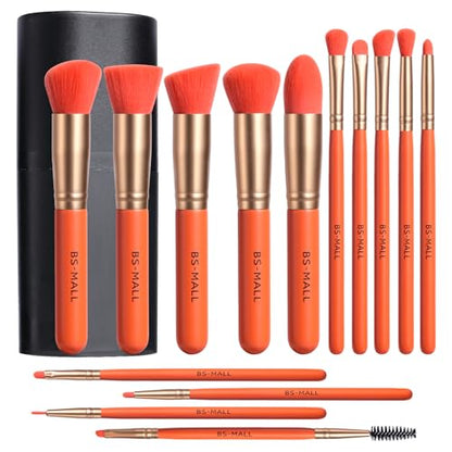 BS-MALL Makeup Brush Set 14 Pcs With Case - Foundation Brush, Concealer Brush, Blush Brush & Flawless Application – Complete Luxury Cosmetic Brush Kit For Travel & Daily Use - color: Orange