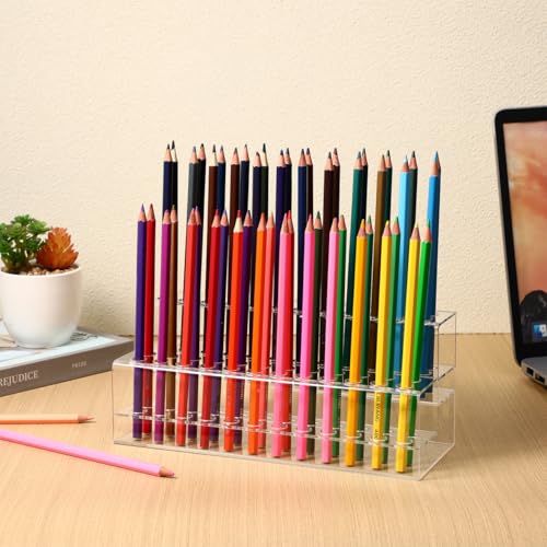 Yardwe Acrylic Pen Holder Display Stand Pen Showing Stand Pencil Organizer with Multi-Slot Design Desktop Storage Holder for Pens Pencils Crayons Brush for Office School Home