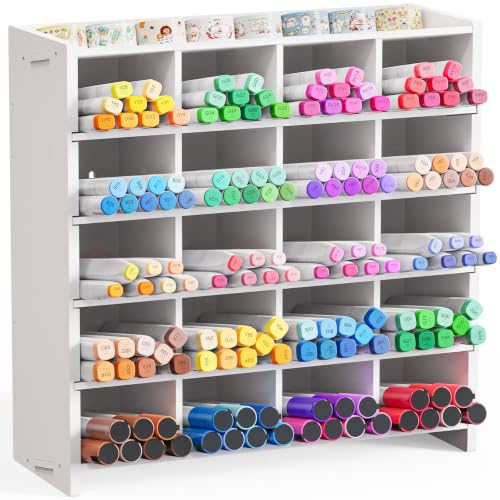 SANFURNEY Marker Organizer, Vertical Pen Organizer Storage for 280 Markers with 20 Compartments, Pencil Holder for Home Office Classroom Desk Desktop Stationery Pencil Storage