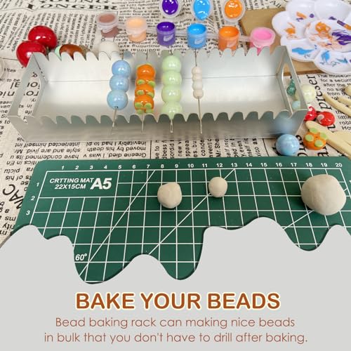Uiyofok Bead Baking Rack,Polymer Clay Tools for Bead Maker,Drying Rack for Polymer Clay Jewelry Making Supplies(with 20 Pins & 2 Roll of Elastic Strings)
