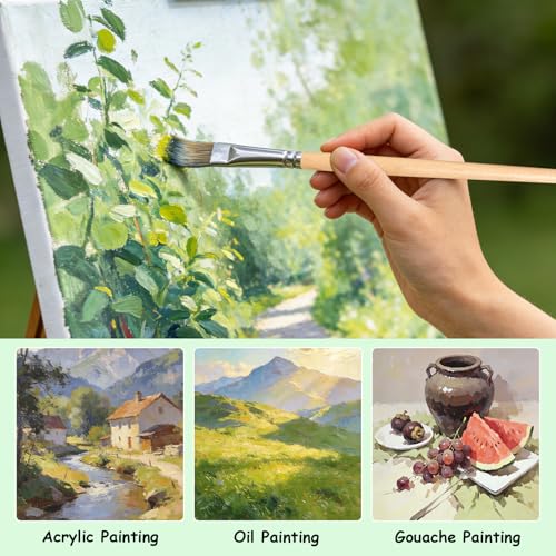 Paint Brushes Set of 25 Pcs with Scraper and Flat Brush, Wooden Handle Artist Painting Kit for Acrylic, Oil, Watercolor, Gouache, Include Canvas Cloth Bag (Wood) - color: Wood