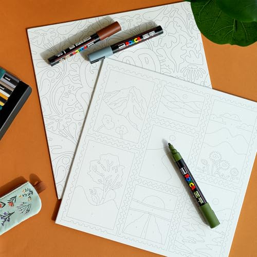 POSCA Canvas Paint by Number Kit, Boho - 8 Acrylic Markers with 2 Pre-Drawn Canvases - Gift Set for Artists, Adults and Kids - color: Boho
