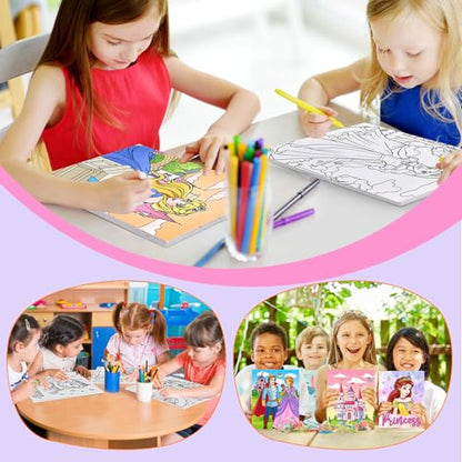 Ireer 12 Set Paint Party Set 8 x 10 Sip and Paint Kit Include 12 Printed Pre Drawn Canvas Panel, Wooden Easels, Palettes, Pots, Apron 36 Brushes for Adult Art DIY Party(Princess) - style: Princess