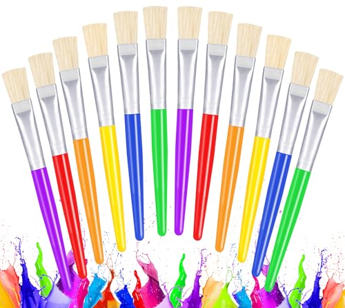 Joyooss Paint Brushes for Kids, 12 Pcs Flat Toddler Large Paint Brushes Set, Easy to Clean & Grip Washable No Shed Hog Bristle Painting Brush Kits for Watercolor, Acrylic, Gouache, Ink, Art Supplies - size: 12 Pcs Flat
