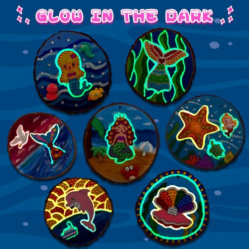 klmars Mermaid Themed Wooden Painting Kit-Glow in The Dark-Arts & Crafts Gifts for Kids Girls Ages 6-12-Wood Slice Craft Activities Kits -Mermaid Art Toys for Kids Christmas Gifts - color: Mermaid