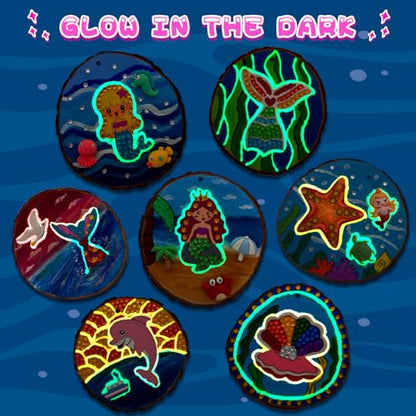 klmars Mermaid Themed Wooden Painting Kit-Glow in The Dark-Arts & Crafts Gifts for Kids Girls Ages 6-12-Wood Slice Craft Activities Kits -Mermaid Art Toys for Kids Christmas Gifts - color: Mermaid