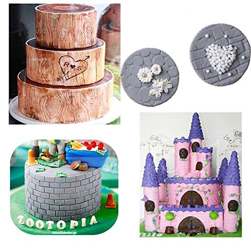 JOERSH 6 Pack Fondant Texture Mats Wood Grain Brick Castle Wall Cobblestone Texture Design Mold Fondant Molds for Clay, Chocolate, Fondant Cake Embossed Impression Sheets