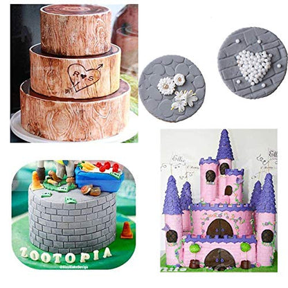 JOERSH 6 Pack Fondant Texture Mats Wood Grain Brick Castle Wall Cobblestone Texture Design Mold Fondant Molds for Clay, Chocolate, Fondant Cake Embossed Impression Sheets
