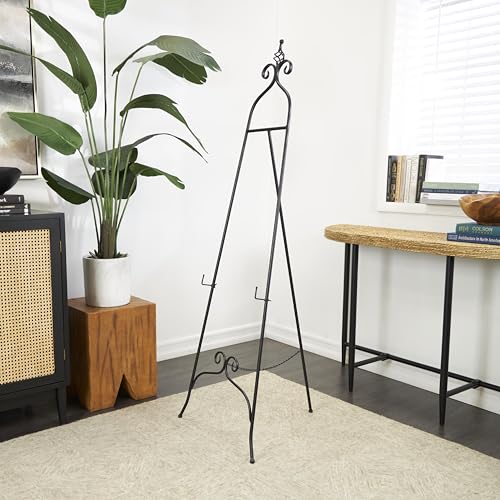 Deco 79 Metal Scroll Display Easel Adjustable 3 Tier Floor Standing Easel with Chain Support and Swirl Finial, Display Stand 21" x 23" x 63", Black - color: Black