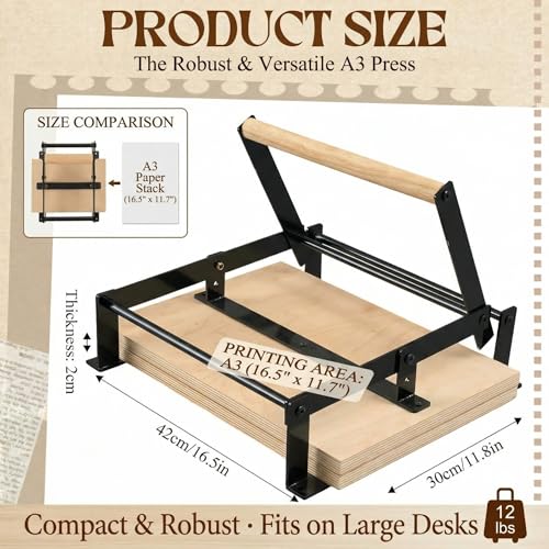A3 Black Printing Linocut Hand Lever Press Machine with Rollers and Felt Pads for Lino Cuts, Cutting Printing, Linoleum Blocks Printmaking Tools Kits for Hobbyists and Home Crafters - size: A3