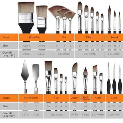 Bougimal 26pcs Paint Brush Set, Professional Acrylic Paint Brushes with Flat, Filbert, Fan, Dagger, Cat Tongue, Round, Palette Knife, Artist Paint Brushes for Acrylic Painting, Oil, Watercolor (Black) - color: Black