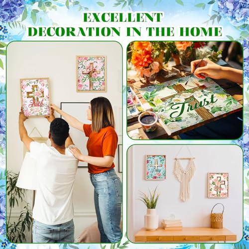 Humyoun 8 Sets 8" x 10" Inspirational Cross Pre Drawn Canvas to Paint for Sip and Paint Party Religious Predrawn Coloring Set Pre Sketched Canvas Boards with Paints and Brushes for Adult - style: Cross