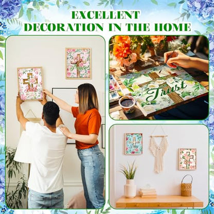 Humyoun 8 Sets 8" x 10" Inspirational Cross Pre Drawn Canvas to Paint for Sip and Paint Party Religious Predrawn Coloring Set Pre Sketched Canvas Boards with Paints and Brushes for Adult - style: Cross