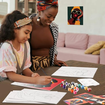 Dinifee 6 Pack Pre Drawn Canvas for Painting Pre Printed Canvas Kit 8 x 10 Inch Stretched Cotton Paint and Sip Set for Adults Couple Party Graduation Summer Date Night(Artistic Women) - style: Artistic Women