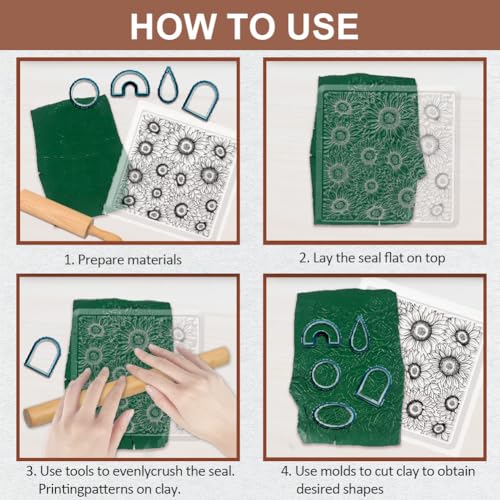 CHGCRAFT Polymer Clay Texture Sheet Sunflower Silicone Texture Stamp Polymer Clay Modeling Pattern Pad for Jewelry Earring Making DIY Craft, 5.5x5.5inch - style: Sunflowers