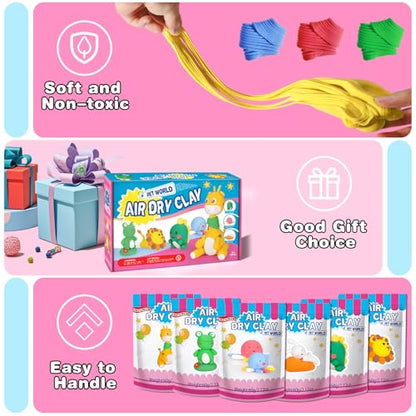 ifergoo Air Dry Clay for Kids - Animal Modeling Clay Kit, 6 Animal Designs with Sculpting Tools & Tutorials, Ultra Light & Soft, Arts & Crafts DIY Creative Toys, Gifts for Age 3-12 Girls & Boys - color: Animal Modeling Clay Kit