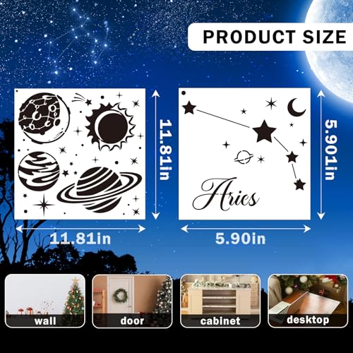 Reusable Star Painting Stencil Set - 24 Pcs Astronomy Planet Reusable Painting Template for Journal Canvas Decoration, Zodiac Signs Drawing Art Stencils for DIY Home Wooden Wall Floor Decor - style: Star