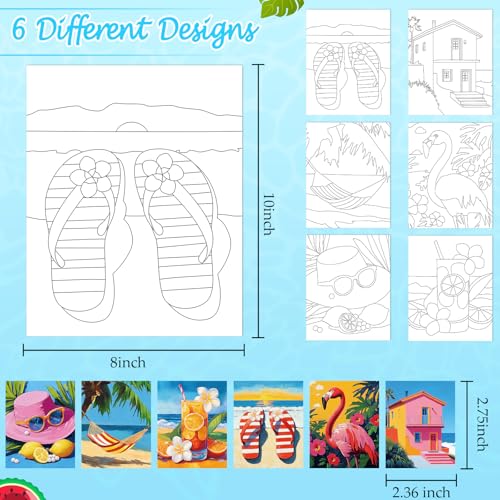 6 Pack Pre Drawn Canvas for Painting Pre Printed Canvas Kit 8 x 10 Inch Stretched Cotton Paint and Sip Set for Adults Couple Party Graduation Summer Date Night(Colorful Hawaii) - style: Colorful Hawaii