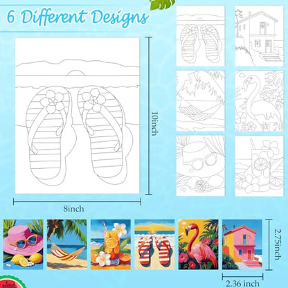 6 Pack Pre Drawn Canvas for Painting Pre Printed Canvas Kit 8 x 10 Inch Stretched Cotton Paint and Sip Set for Adults Couple Party Graduation Summer Date Night(Colorful Hawaii) - style: Colorful Hawaii