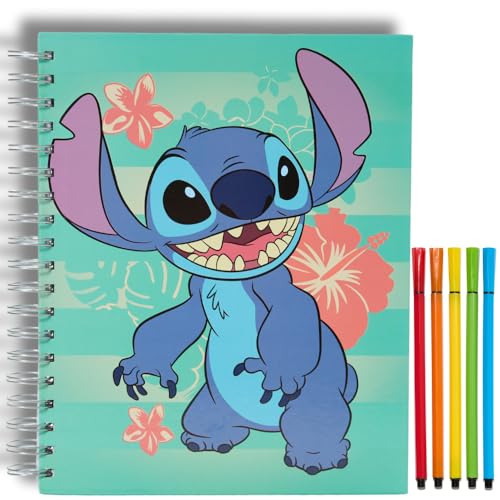 Disney Stitch Sketchbook for Kids with Washable Markers, 86 Blank Pages Spiral Bound, Turquoise - color: Stitch- Turquoise